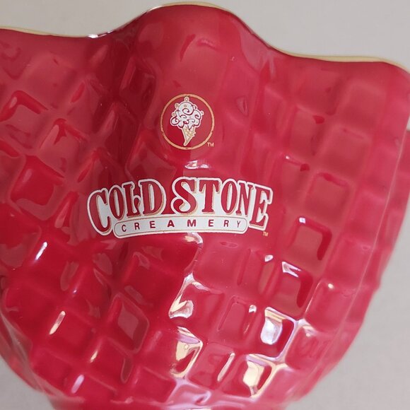 Set of 2 Cold Stone Creamery Red Ceramic Waffle Ice Cream Bowls - Picture 9 of 12